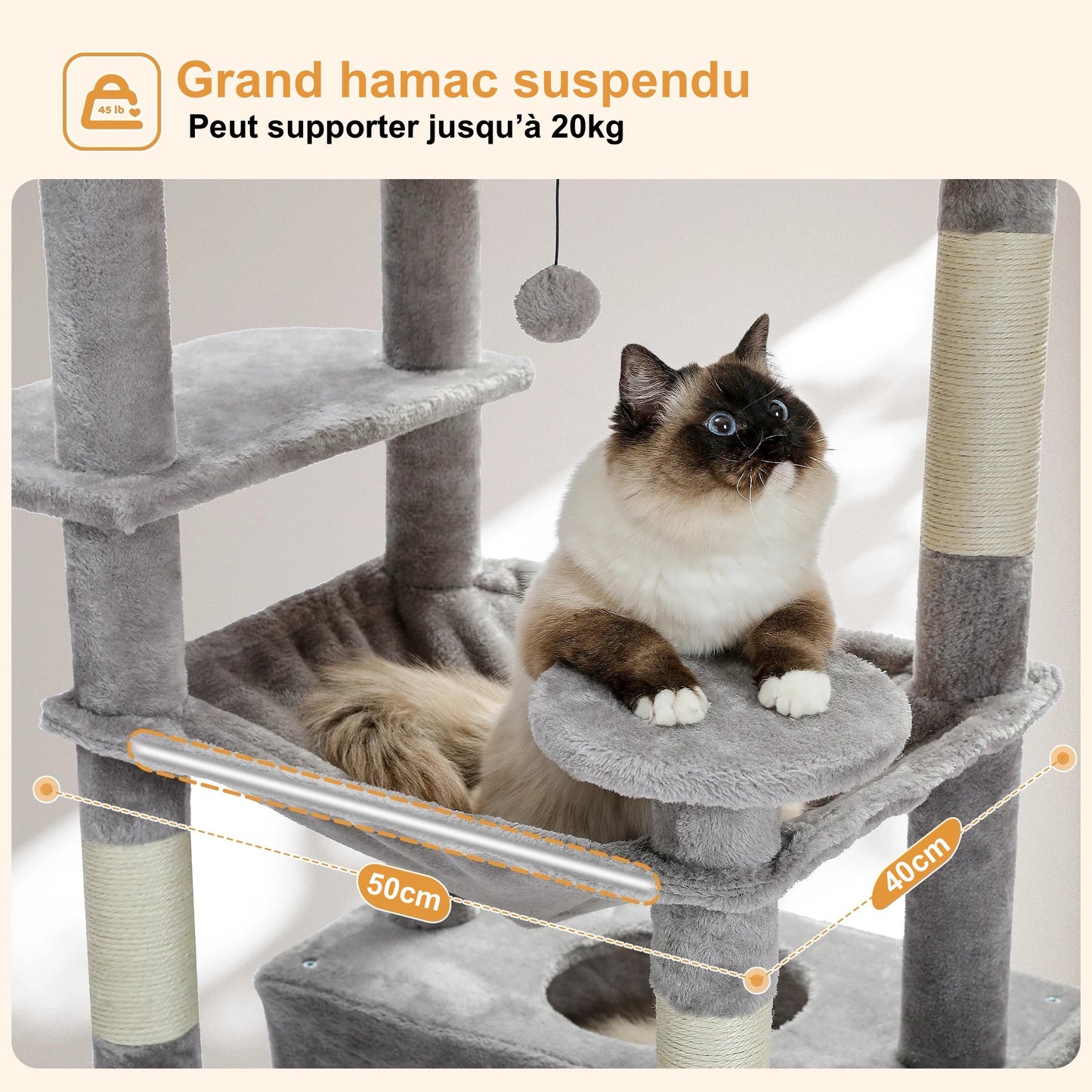 Arbre à Chat XL Avec hamac Multi-Niveaux - Modèle : "Ronronium" - L'Ile Aux Chats