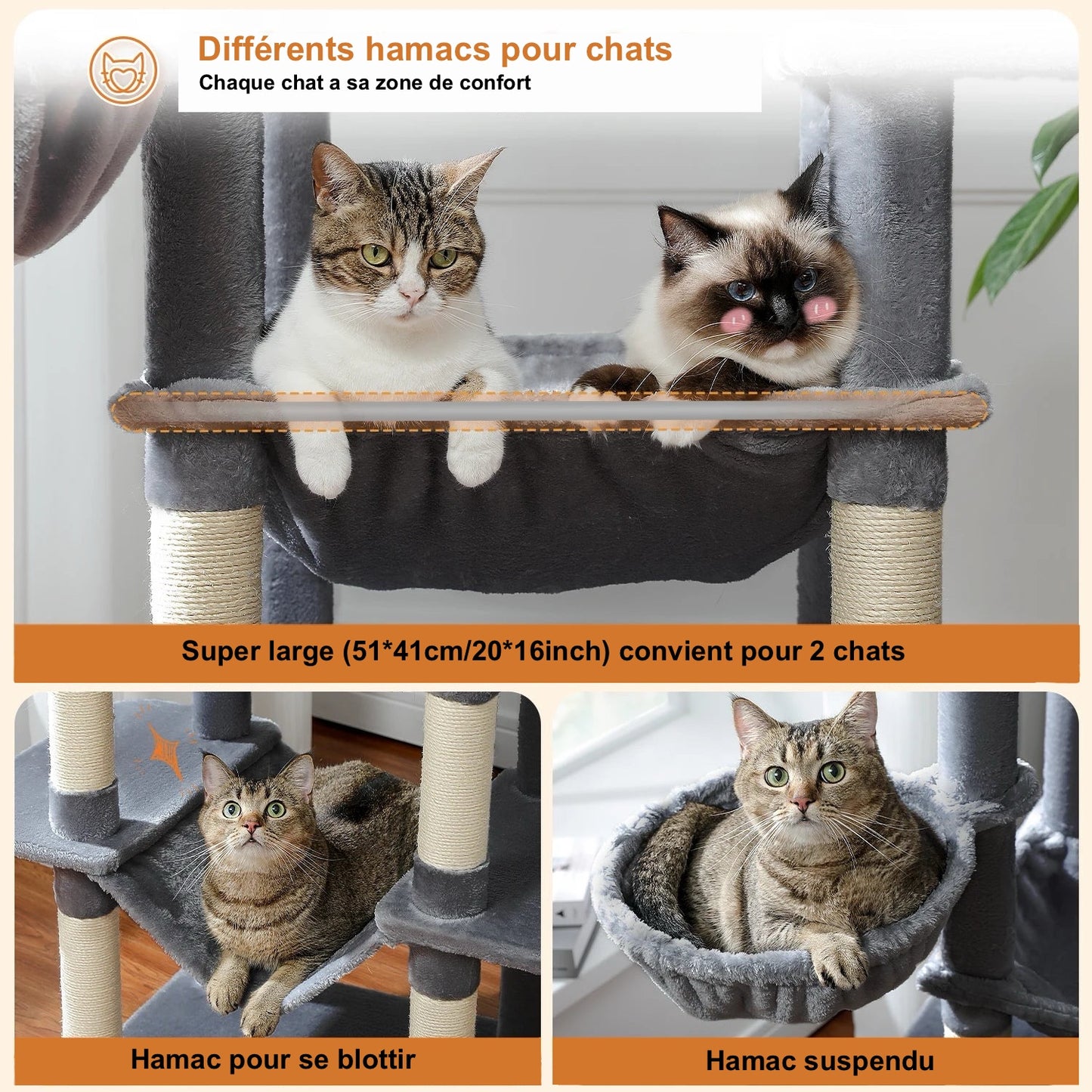 Arbre à Chat Pour Grand Chat Doux - Modèle "Grisou" - L'Ile Aux Chats