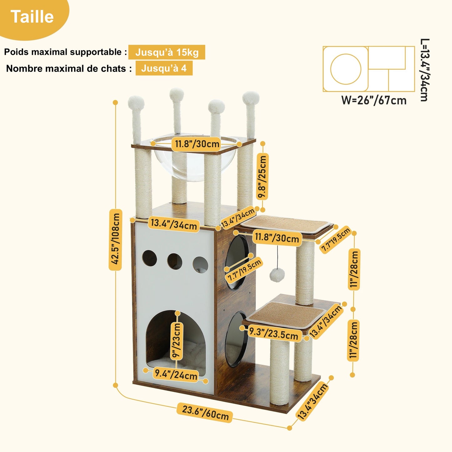 Arbre à Chat En Bois Design 3 Niveaux - Modèle "Chatédrale" - L'Ile Aux Chats