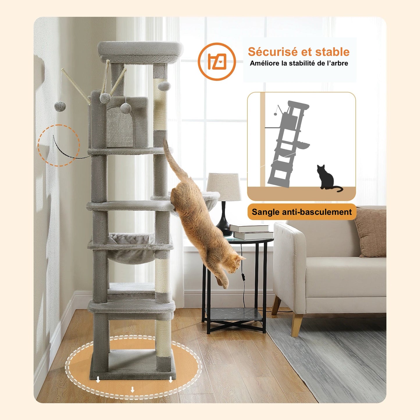 Arbre à Chat Pour Grand Chat Doux - Modèle "Grisou" - L'Ile Aux Chats