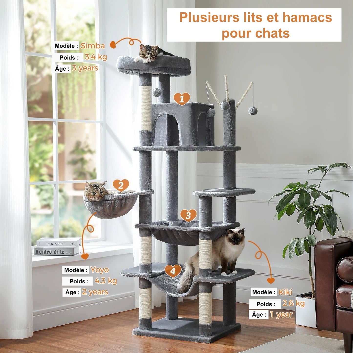 Arbre à Chat Pour Grand Chat Doux - Modèle "Grisou" - L'Ile Aux Chats