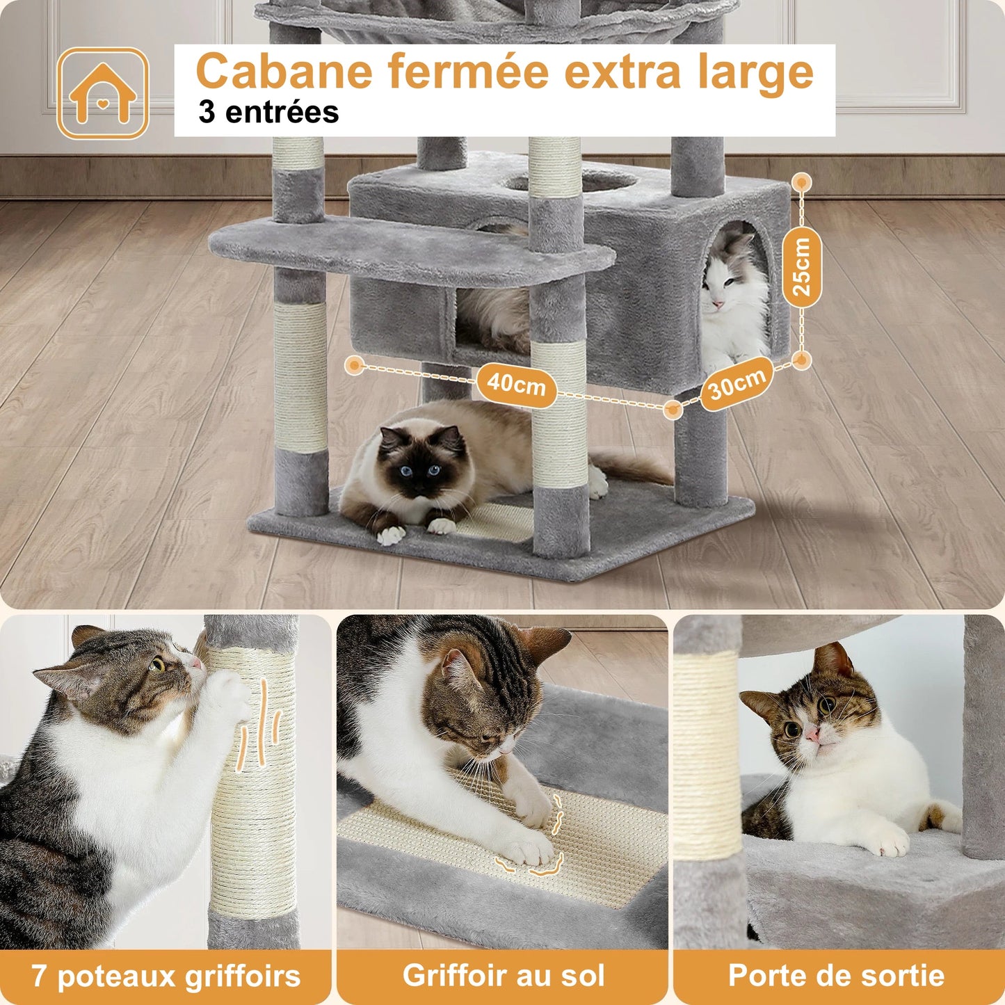 Arbre à Chat XL Avec hamac Multi-Niveaux - Modèle : "Ronronium" - L'Ile Aux Chats