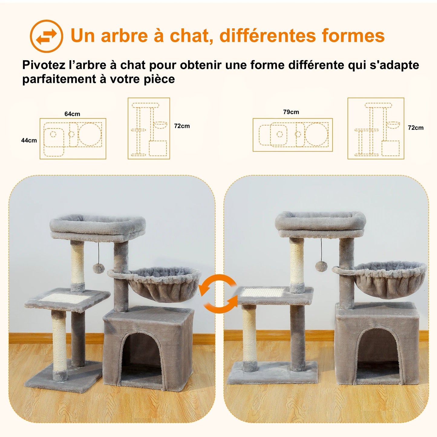 Arbre à Chat design Avec Hamac - Modèle "TinyCat" - L'Ile Aux Chats