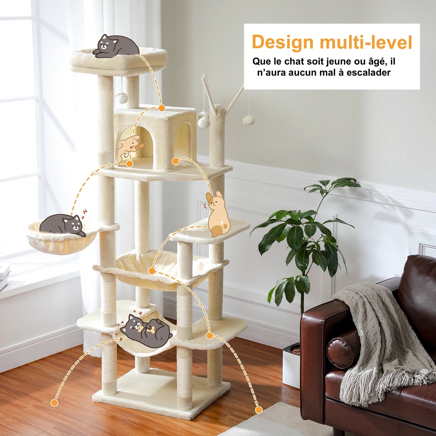 Arbre à Chat Pour Grand Chat Doux - Modèle "Grisou" - L'Ile Aux Chats