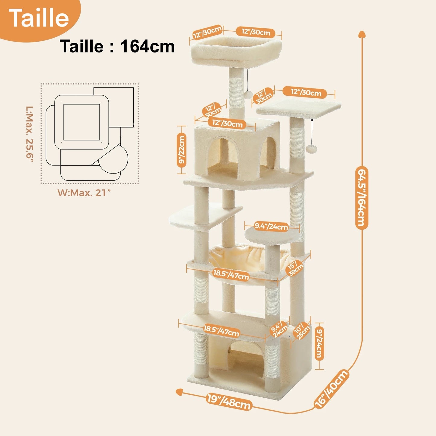 Arbre à Chat XL Avec hamac Multi-Niveaux - Modèle : "Ronronium" - L'Ile Aux Chats