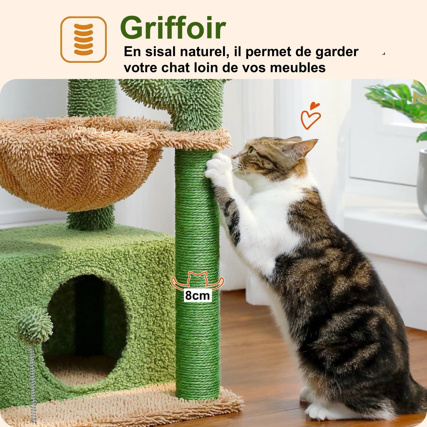 Petit Arbre à Chat En Forme De Cactus - Modèle : "OasisFélin" - L'Ile Aux Chats