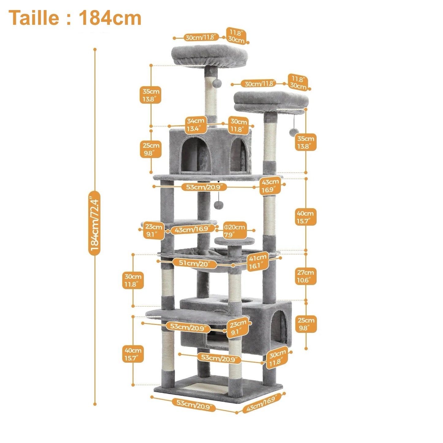 Arbre à Chat XL Avec hamac Multi-Niveaux - Modèle : "Ronronium" - L'Ile Aux Chats