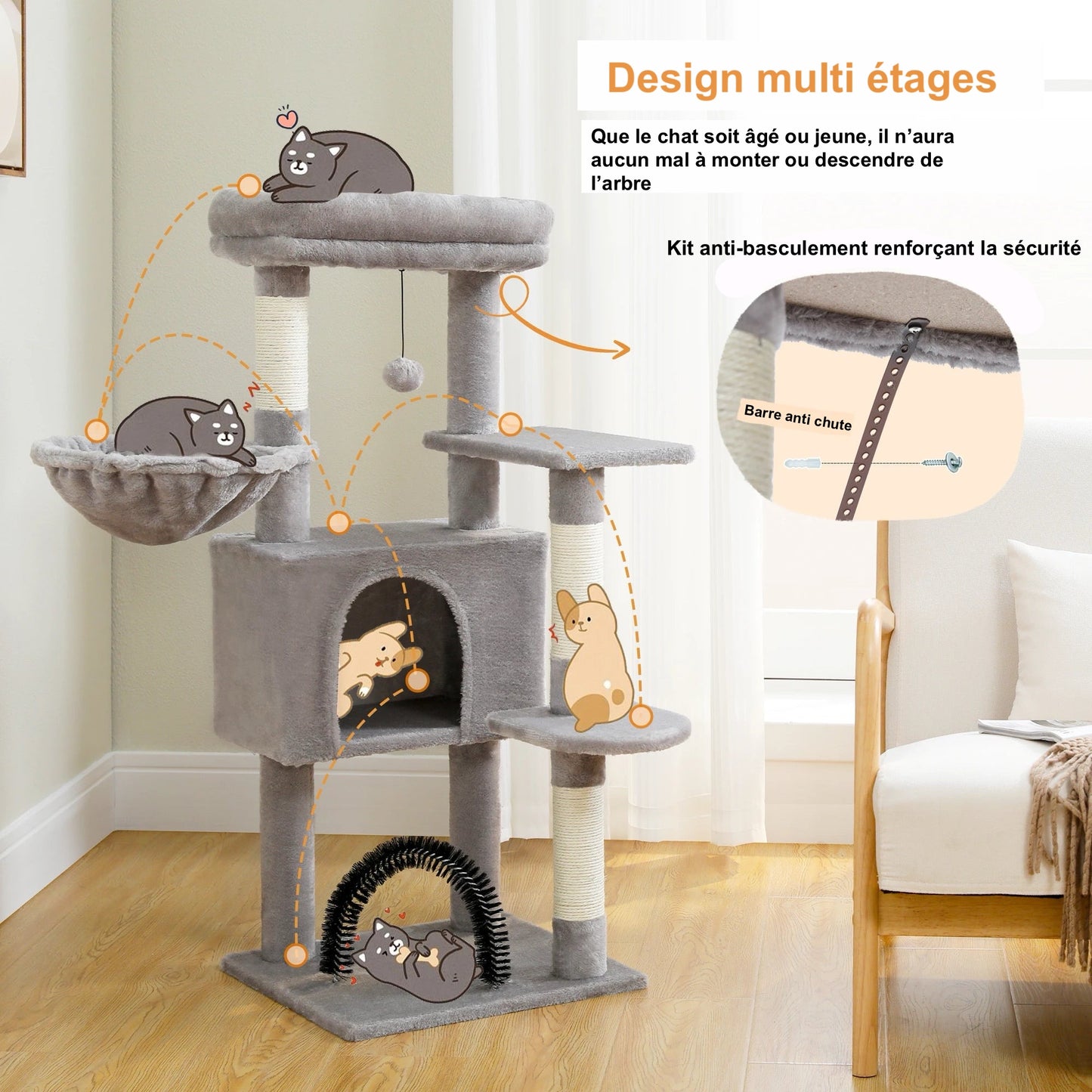 Arbre à Chat Design Avec Hamac - Modèle "CatSleeper" - L'Ile Aux Chats