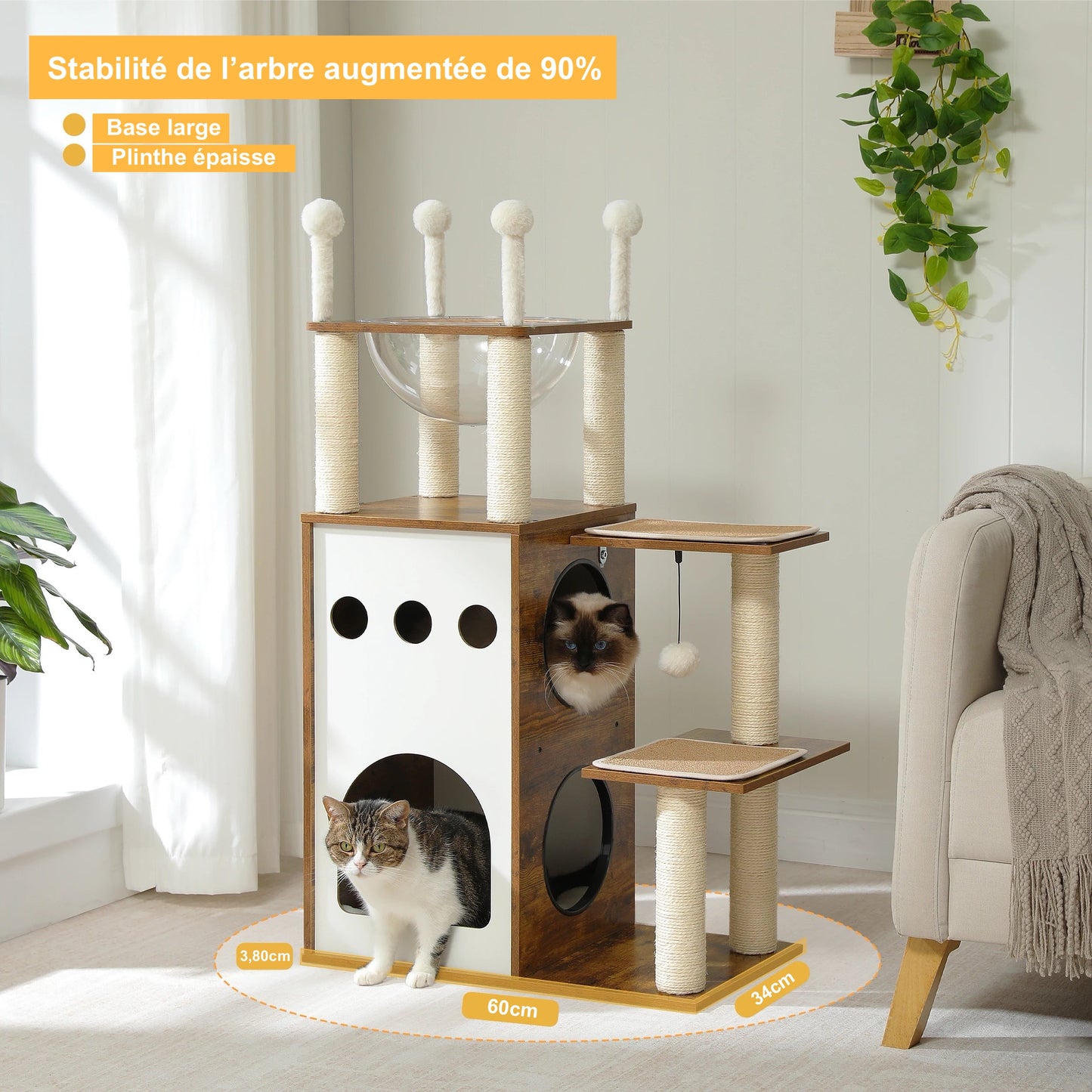 Arbre à Chat En Bois Design 3 Niveaux - Modèle "Chatédrale" - L'Ile Aux Chats