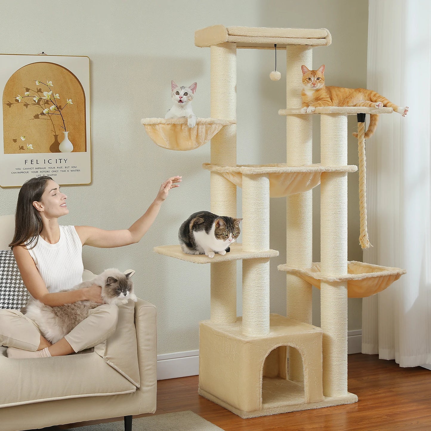 Arbre à Chat XXL avec Hamac pour Grand Chat – Modèle "Miaouland" - L'Ile Aux Chats