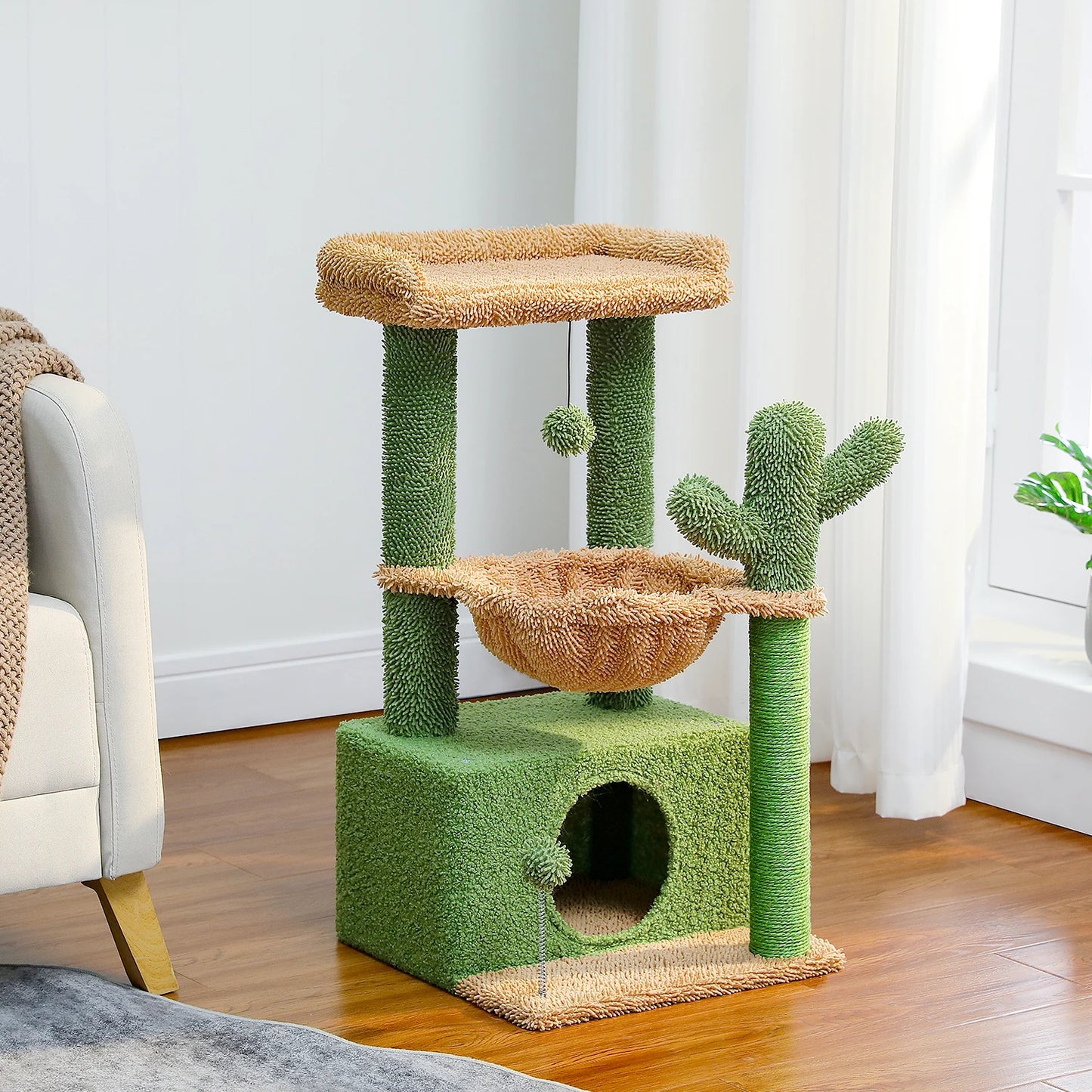 Petit Arbre à Chat En Forme De Cactus - Modèle : "OasisFélin" - L'Ile Aux Chats