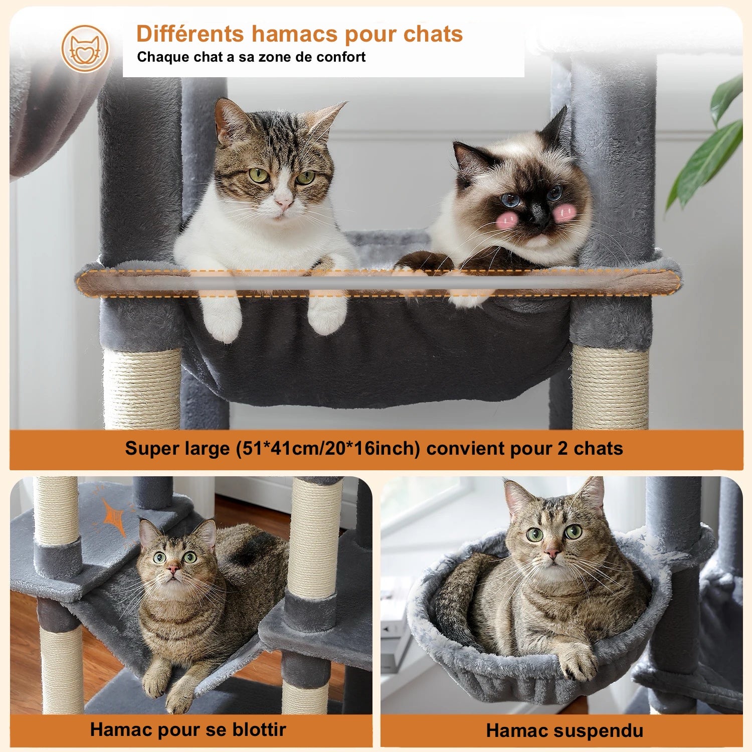 Arbre à Chat Pour Grand Chat Doux - Modèle "Grisou" - L'Ile Aux Chats