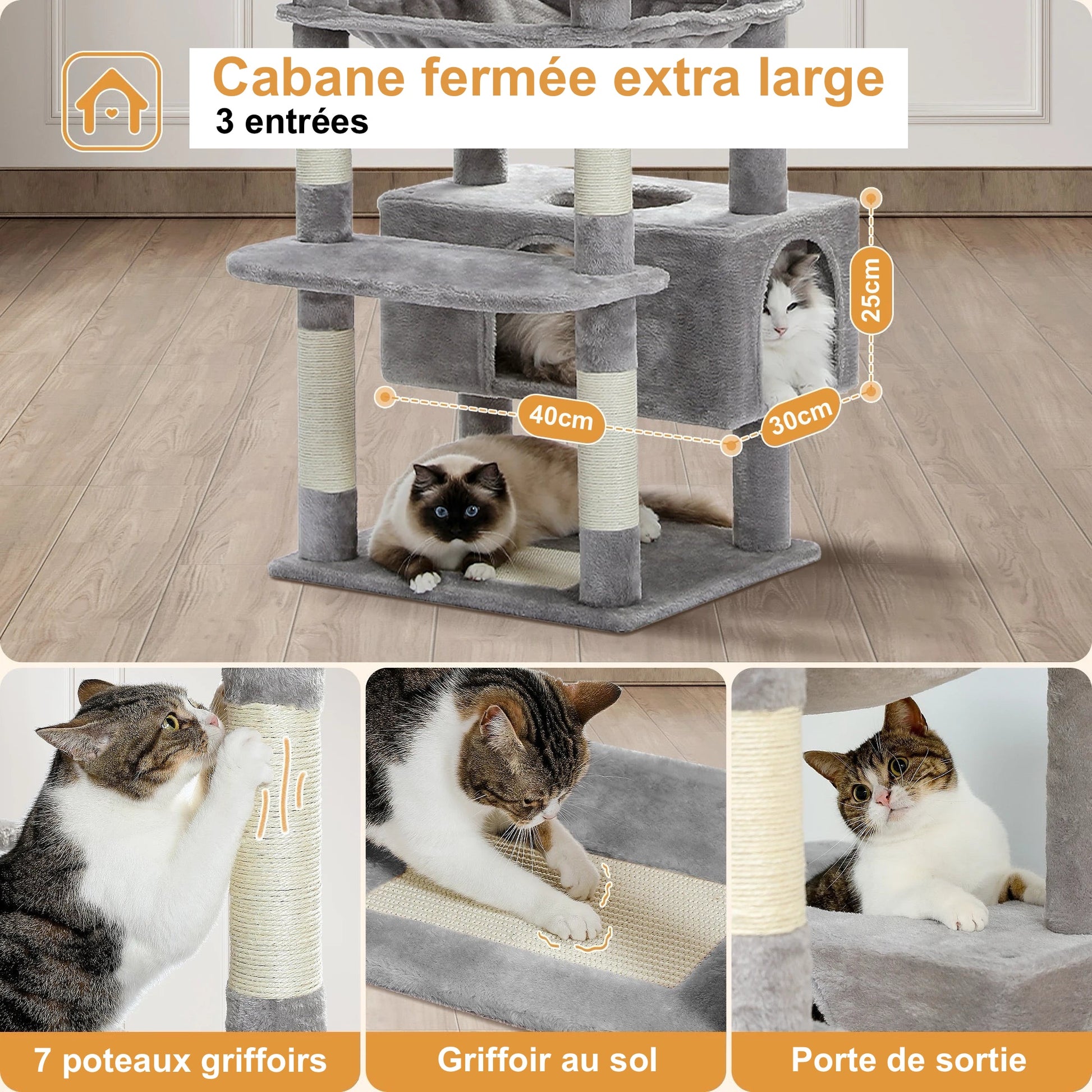 Arbre à Chat XL Avec hamac Multi-Niveaux - Modèle : "Ronronium" - L'Ile Aux Chats