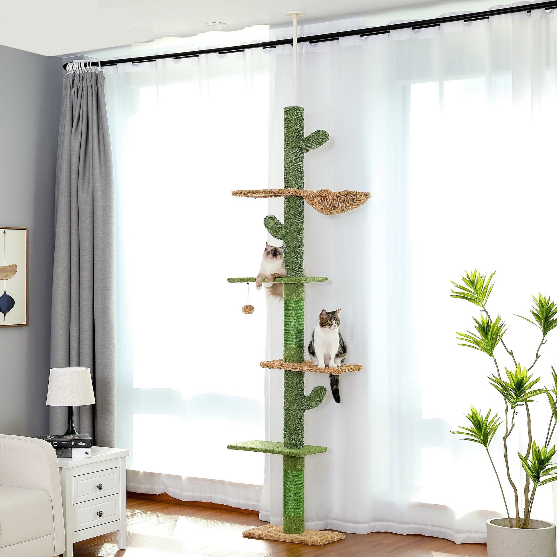 Arbre à Chat Design en Forme de Cactus Ajustable du Sol au Plafond – Modèle Grand Chat "Cactzilla"