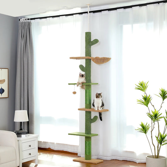 Arbre à Chat Design en Forme de Cactus Ajustable du Sol au Plafond – Modèle Grand Chat "Cactzilla"
