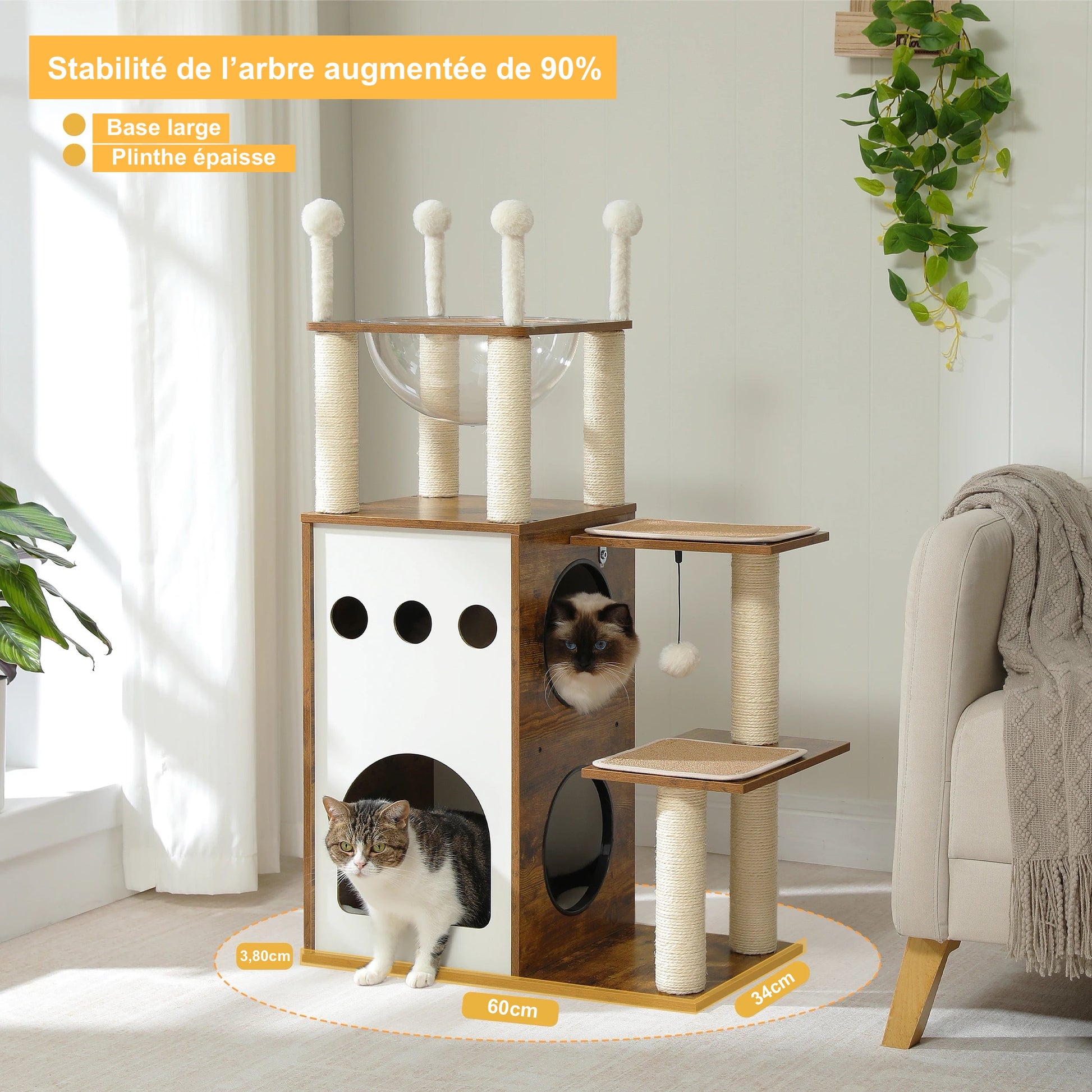 Arbre à Chat En Bois Design 3 Niveaux - Modèle "Chatédrale" - L'Ile Aux Chats